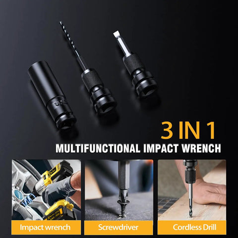 Badass Half Inch Brushless Cordless Impact Wrench Killer Performance 650 Ft Lbs Torque with 3 in 1 bits for versatility.