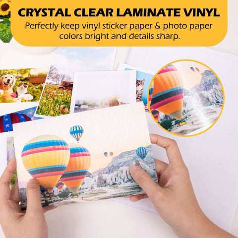 Hands holding photo with Matte Laminating Sheets For Inkjet Printable Vinyl Sticker Paper And Transfers Clear Contact Paper For Scrapbooking