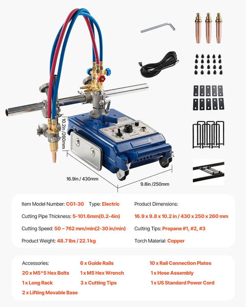 NoSweat JobReady Automatic Gas Track Torch Burner For StraightShot Pipe Flame Cutting HeavyDuty Beveling Machine With Quick Variable Speed Dial And 110V Plug And Play Power Setup