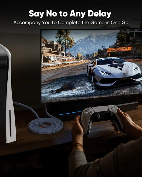 Person using gaming controller connected with Cat 8 Ethernet Cable 15 Ft Heavy Duty Braided Network Cord For Gaming And Streaming