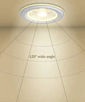VOGHMOLD 12W LED Recessed Ceiling Light Glass Panel Downlight 6 inch, showing 120° wide angle illumination on textured ceiling.