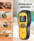 Pinless Wood Moisture Meter With LCD Display Digital Moisture Detector showcasing multipurpose application use in different tasks.