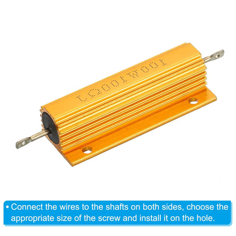 Two Pack 100W 100 Ohm Aluminum Shell Wirewound Power Resistors, Beefy Chassis Mounted With Screws, Golden Aluminum Housing
