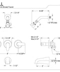 Technical drawing of Tub And Shower Faucet With 3 Legacy Lever Handle In Oil Rubbed Bronze, Solid Brass Construction For Durability