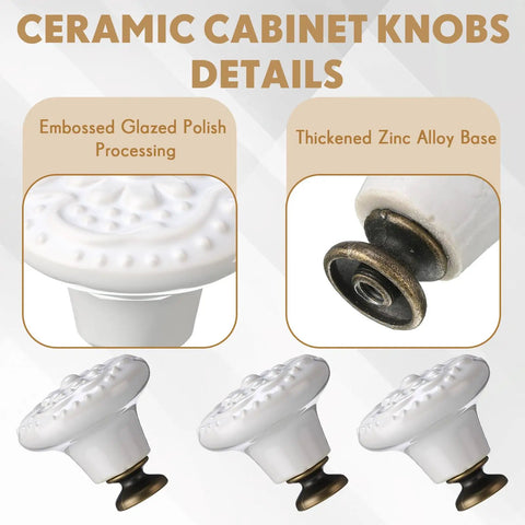 White Ceramic Cabinet Knobs And Pulls Set 24 Pack Retro Round Dresser Drawer Cupboard Handles vintage glazed details