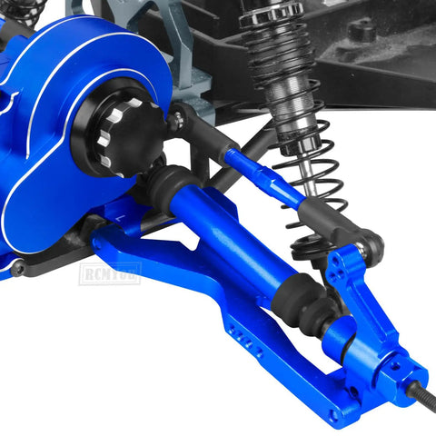 Close-up of navy blue Rear Driveshaft CVD And Front Axle Upgrade Kit for One Tenth Slash 2WD and Slash VXL 2WD.