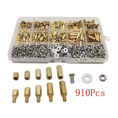 Massive 910 Piece M3 Brass Hex Standoff Spacer Kit With Male And Female Spacers Nuts Washers Screws For Electronics Projects And Pro Builds For Makers And Hobbyists in organizer