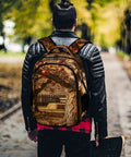 Person wearing an Autumn Apple Orchard Printed Unisex Backpack With Large Capacity on a wooded path.