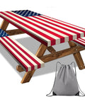 Vintage Patriotic American Flag Picnic Table Cover Set With Bench Covers Waterproof Outdoor Tablecloths For 6 Foot Tables 72x30 And 72x12 Memorial Day And Fourth Of July Decor with drawstring bag
