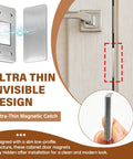 Ultra Thin Magnetic Cabinet Catch Set with No Drill Adhesive, stainless steel latch on door, showing slim profile