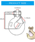 Heavy Duty Clevis Slip Hook Three Eighths Inch Grade 70 With Safety Latch dimensions and side view