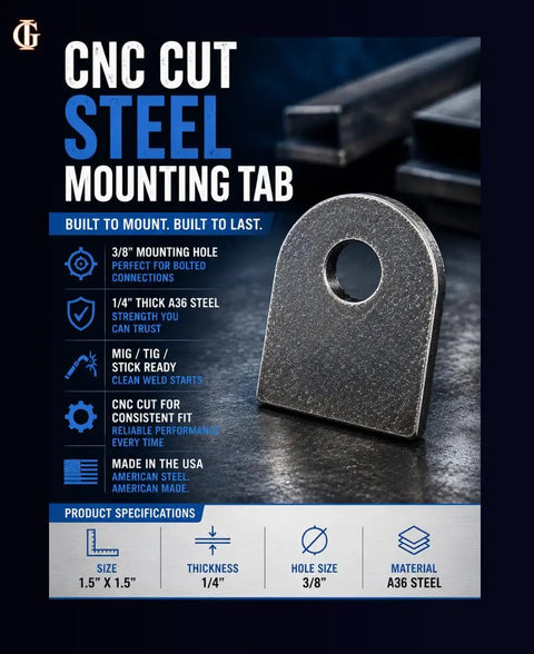 Weld On Mounting Tabs Built From A36 Steel One And One Half Inch By One And One Half Inch Tabs With Three Eighths Inch Holes MIG