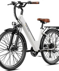 Cityscape 2.0 Electric Commuter Bike For Adults With 468Wh Removable Battery 26 Inch Wheels Up To 50 Miles 7 Speed Gearing Front Suspension UL Certified For City Cruisin, white frame, side view