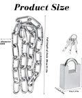 Heavy Duty Bike Chain Lock Built Tough With Case Hardened Steel Security Chain showing dimensions and included padlock with keys.