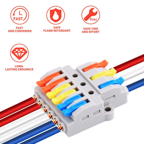 Must Have Push In Electrical Connectors Kit With Lever Wires, 3 In 6 Out Conductor Terminal Block for 28 to 12 AWG Cables