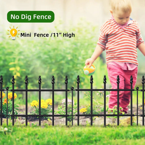 Decorative Metal Garden Fence Panels Set With Stakes Easy Install 11 Inch High By 12 Feet Long Black Yard Border Fence