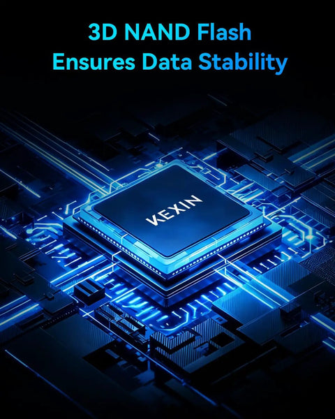 Illustration showcasing 3D NAND Flash technology for 2.5 Inch 128GB SATA III Internal SSD Upgrade with visual data stability emphasis.