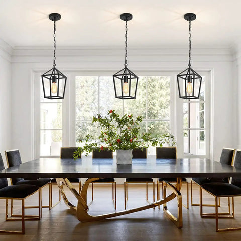 Black 1 Light Pendant Light With Adjustable Chain For Kitchen Island And Dining Room Hallway Entryway And Foyer Modern Industrial Wire Frame Lantern