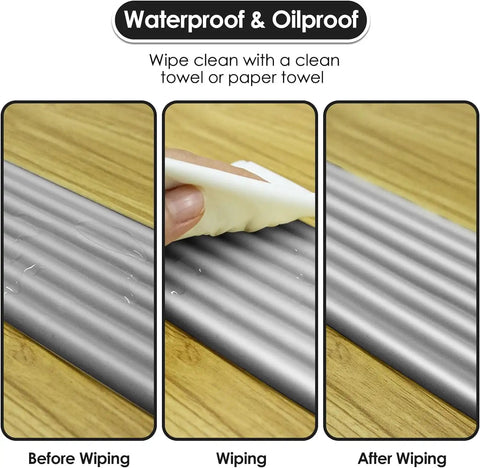 Slick Baby Edge Guard And Corner Protector With Heavy Duty NBR Foam No Sweat PreTaped Adhesive For Foolproof Setup Soft Dense Toddler Proof Padding Solid Child Safe Nursery Essentials In Extra Wide Dimensions shown being wiped clean.