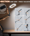 3-section adjustable arm of 10X Rectangular Lighted Magnifier With Clamp Three Arm Design And Five Color Modes