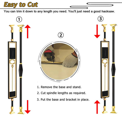 Hella Sturdy Square Deck Balusters And Stair Spindles Kit Featuring 37 Inch Adjustable Swivel Base installation steps with cutting demonstration.