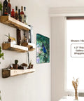16x20 wall art featuring a peacock in foliage with 1.2-inch thick gallery wrapping in a modern living space with wooden shelves