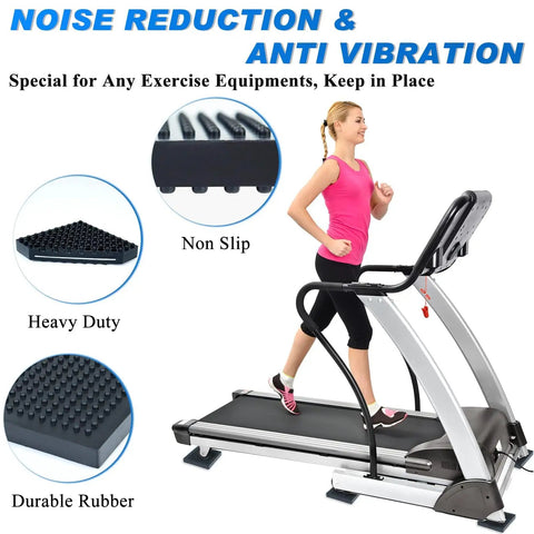 Heavy Duty Exercise Equipment Mats Set Of Six Non Slip Anti Vibration Pads 4 By 4 By 0.8 Inches For Treadmills And Stationary Bikes Noise Reduction Steel Embedded Rubber For Hardwood Floors And Carpet