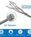 7x7 strand construction detail of 50 Feet 1 By 8 Inch T316 Stainless Steel Cable Wire Rope For Deck Railing Indoor Outdoor Balustrade DIY