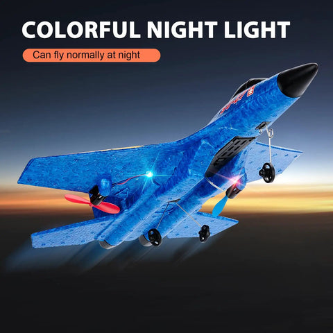 SU27 RC Airplane Ready To Fly Glider With 2.4 GHz Remote Control, 6 Axis Gyro Stabilizer, EPP Foam in night flight mode