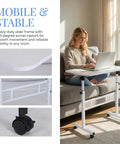 Rolling Ergonomic Standing Desk With Smooth Wheels Adjustable Height Desktop Laptop Workstation Level Up Your Remote Grind Straight Up, featuring sturdy steel frame and 360-degree swivel casters.