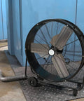 24 Inch High Velocity Industrial Floor Fan Heavy Duty Portable Air Circulator With 3 Speed Adjustable Tilt and Slick Wheels showing airflow efficiency.