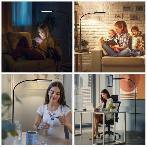 LED Floor Lamp Tall Standing Light With 4 Brightness Levels And 4 Color Temperatures Dope Gooseneck, Touch Control, Study Setting