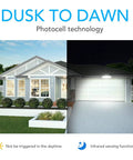 Day and night comparison of 4600 Lumen 40W LED Security Flood Light With Motion Sensor Outdoor Fixture on garage