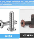Comparison of shiny 304 stainless steel heavy duty all purpose flat head socket cap screws kit M5x30mm with rusted screws