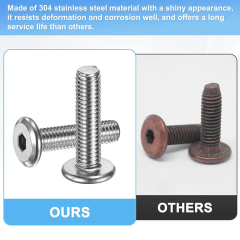 Big Stack 10 Pack Flat Head Bolt Fasteners M6 X 18mm 304 Stainless Steel Hex Drive Kit With Allen Key Included For Machine And Home Build Heavy Duty Fixups Full Thread Tough Screws Perfect Gear For Your Next Project Job Site Needs. M6 x 18mm flat head socket screws shown in stainless steel