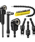 17 Piece Flexible Drill Bit Extension Kit With 105 Degree Right Angle Attachments, Rotatable Socket Adapters, 90 Degree Screwdriver, Bendable Shaft And 10 Bit Set