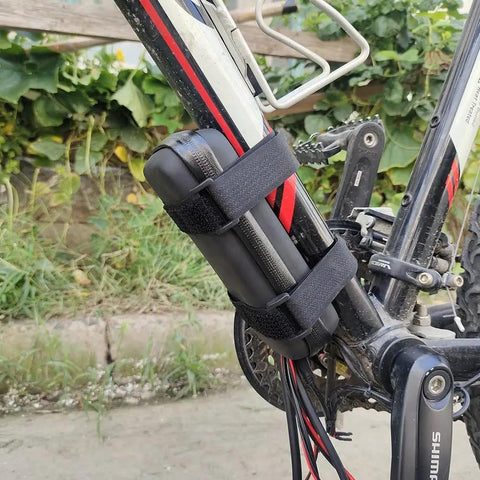 Heavy Duty E Bike Controller Bag Waterproof EVA Hard Case For Electric Motorcycle Gear, Keeps Battery And Electronics Safe From Rain Dust And Gunk. mounted on e-bike frame with straps