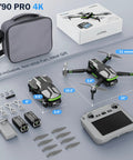 Get That Fresh 4K Drone With Camera For Adults Featuring A Nifty 5 Inch FPV Touchscreen For Smooth Flight Control Plus Smart GPS Auto Return And Follow Me Modes Ready To Capture Epic Shots Anytime, shown with remote and accessories.