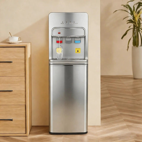 Silver Bottom Loading Water Cooler Dispenser For 5 Gallon Bottle With Three Temperature Settings Cold Warm And Hot Child Lock
