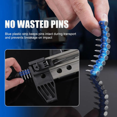 1 Inch Plastic Collated Concrete Pins 1000 Pack 12 Gauge Made For Tough As Nails Masonry Fastening With Galvanized Finish And Strong No 60 Steel Core For Superior Durability In Harsh Worksites., blue strip loaded in nail gun