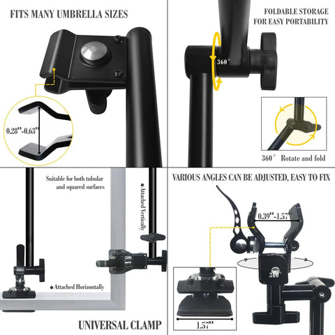 Portable Patio Umbrella With Solid Clamp Mount For Beach Chairs And Golf Carts, No Fuss Manual Open Close, Heavy Duty Sunshade with universal clamp.