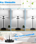 Touch Control Bedside Lamps With 2 USB Ports 3 Way Dimmable LED Table Lamps Set Of 2 showing low medium high brightness levels