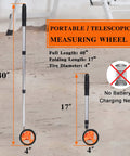 Distance Measuring Wheel With 20 Flag Markers, 40 Inch Reach, 4 Inch Wheel, Measures Feet And Inches, One Button Reset shown expanded