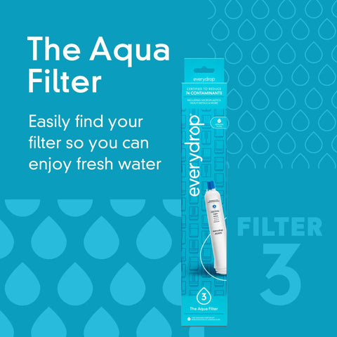 Ice And Water Refrigerator Filter 3 EDR3RXD1 Single Pack With NSF Certification box on blue water drop background