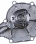 Premium Engine Water Pump Built For Badass Durability And Leak Proof Seals To Keep Your Ride Cooling Smooth While Bypassing Overheat Issues On Daily Drives All Season Long - top view of durable gray pump with reinforced fitting.