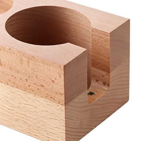 Premium Wooden Espresso Tamping Station designed for 58mm portafilters with needle slots for smooth shots.