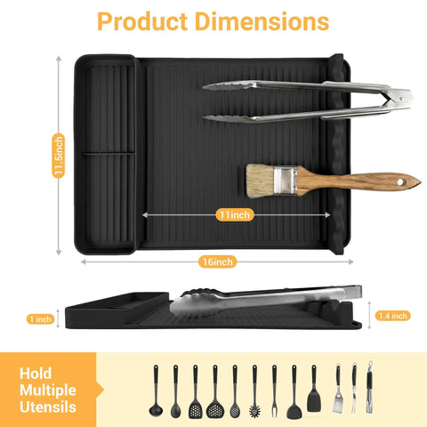Silicone Grill Mat For Blackstone Griddles And Outdoor Grills, Heat Resistant To 450°F, Non Slip Tool Organizer, 16x11.5 Inch