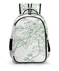 Green Line Floral Vine Printed Unisex Backpack With Large Capacity Durable Polyester Breathable Mesh Back Easy Zip Convenience