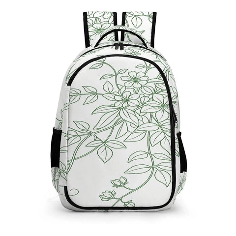 Green Line Floral Vine Printed Unisex Backpack With Large Capacity Durable Polyester Breathable Mesh Back Easy Zip Convenience