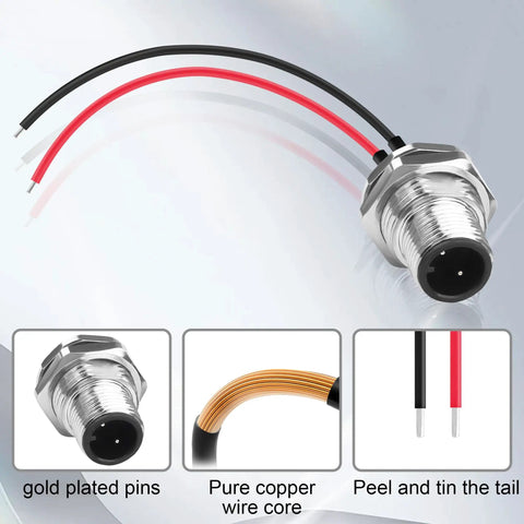 2 Pack Rugged M12 2 Pin Male Connector Cable A-Coded IP67 Waterproof Aviation Connector Pin To Bare Wire 22AWG Sensor Cable